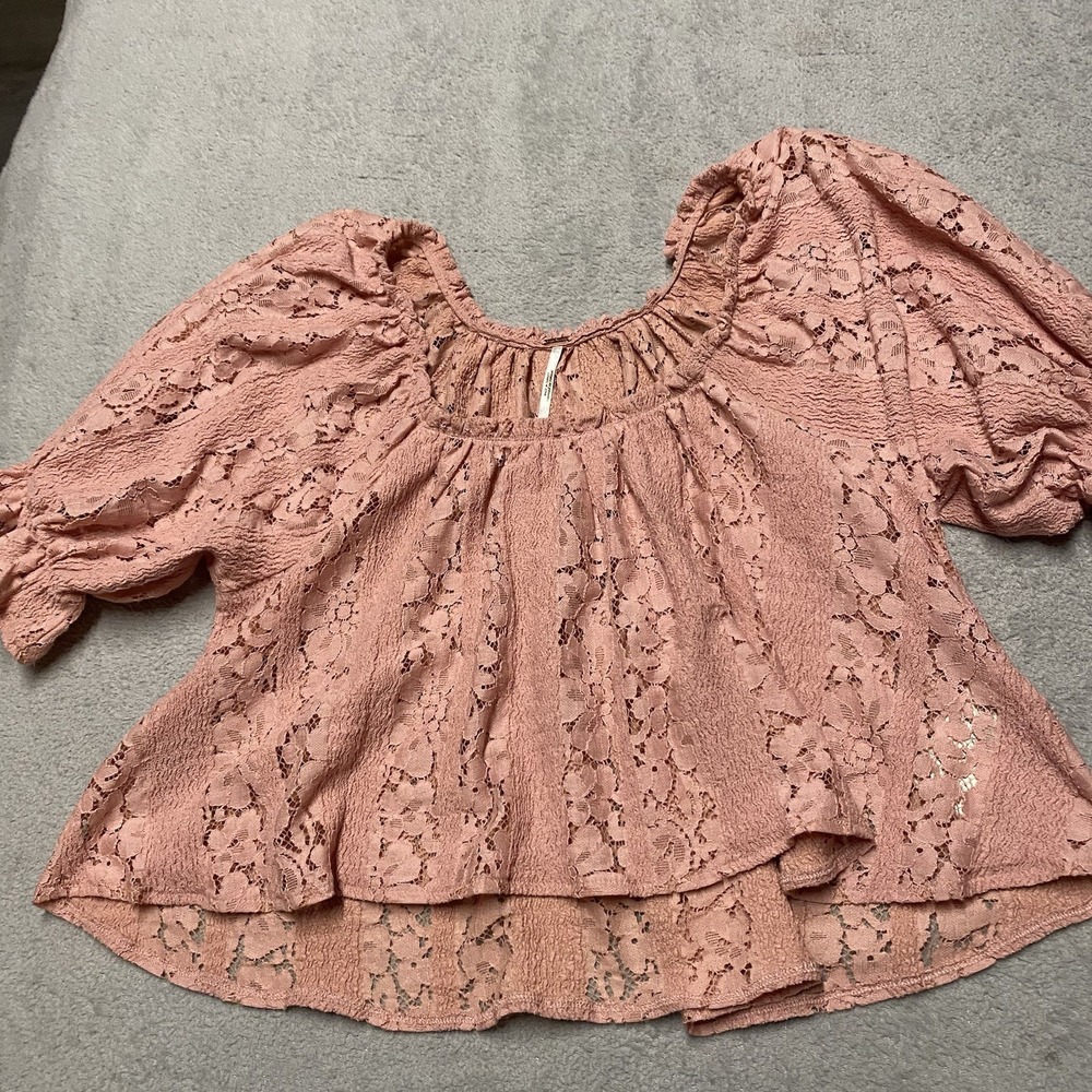 Free People Stacey Lace Top Womens XS Boho Peasant Cottagecore Lace